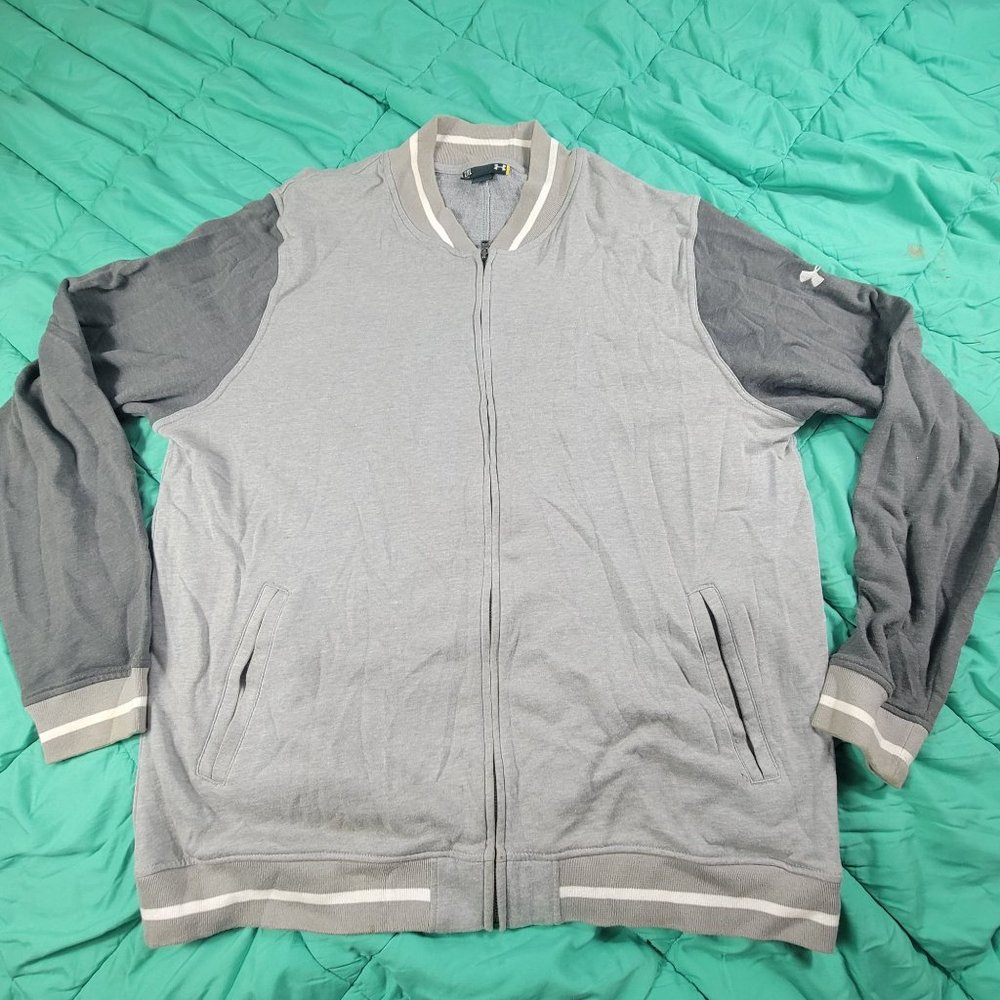 Under Armour Mens 2XL Gray Full Zip Sweater Loose Long Sleeve Athletic Outdoors